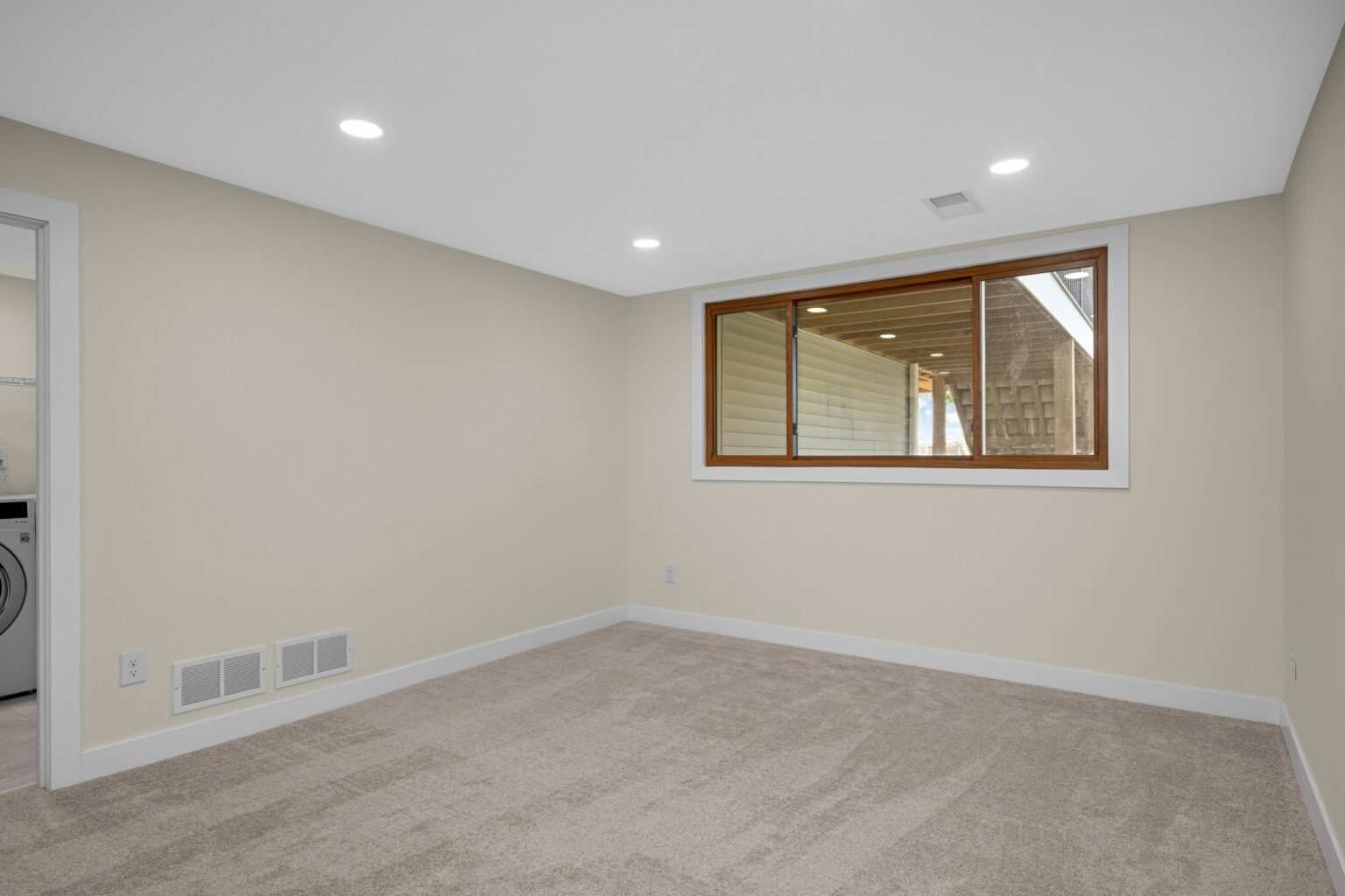 Basement room with new carpet